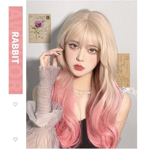 Perruque synthétique résistante à la chaleur blonde et rose - 2
