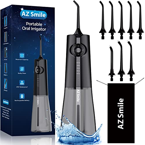 Cordless Water Flosser for Teeth Cleaning, AZ Smile 5 Modes Portable Oral Irrigator for Teeth, Gums, Braces, Dental Care with 8 Tips and Travel Bag, Rechargeable Teeth Cleaner Pick for Home Travel