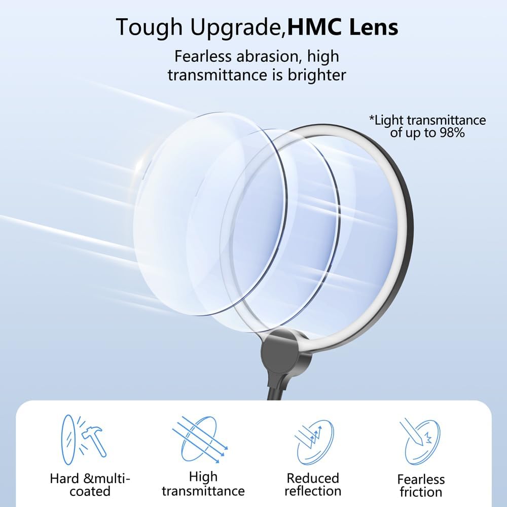 7.1 Inch Extra Large Magnifying Glass with Light and Stand,10X 3-in-1 Floor & Desk & Clamp Magnifying Lamp and Magnifier with 64 LED Lights, USB Rechargeable for Reading, Close Work, Sewing, Crafts