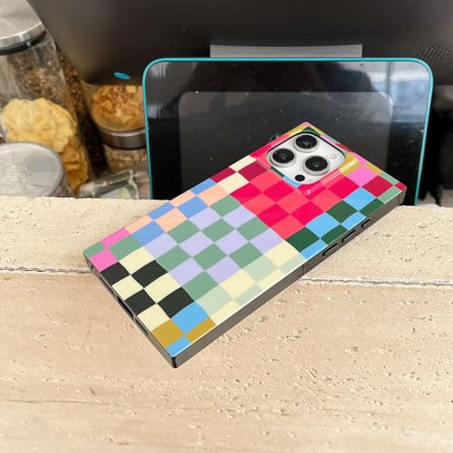 Coque iPhone 14 Pro vichy à carreaux colorés compatible Magsafe 15,5 cm