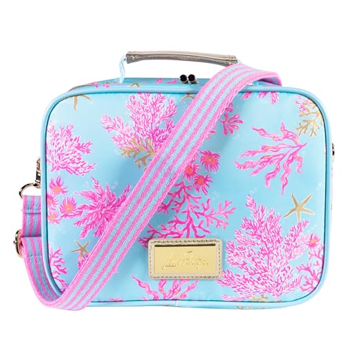 Lilly Pulitzer Insulated Lunch Box for Women, Cute Lunch Cooler Bag with Adjustable/Removable Shoulder Strap (Royal Coral)