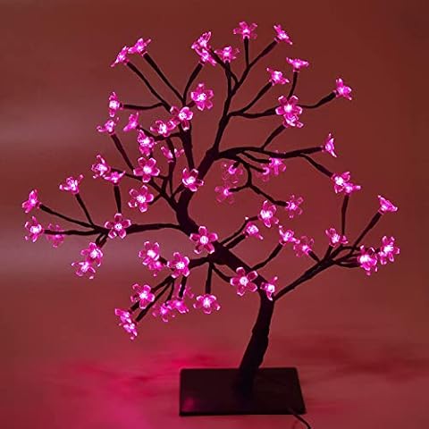 18 Inch Cherry Blossom Tree, 64 LED Lights, Lamp Table Decoration, Battery Operated Cover