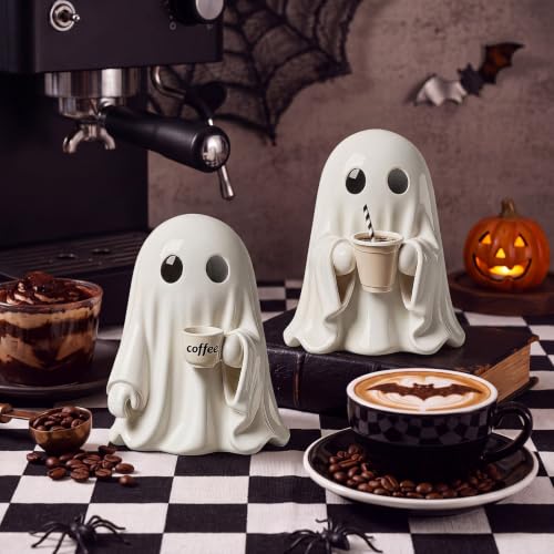Simgoing 2 Pcs Halloween Coffee Bar Ghost Figurine Funny Ghost Table Decor