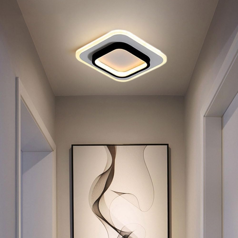 Nowoczesna Kwadratowa LED Lampy Sufitowa, Minimalistyczny Plafon Edge Lit Pierścień Oświetlenie Sufitowe CCT Regulowane Korytarz Wejście(White,24cm/9.44in)