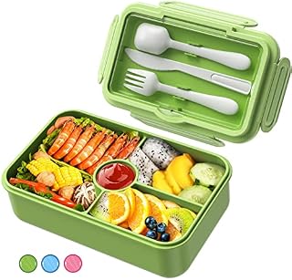 JIM'S STORE Lunch Box Bento Box for Kids Adults, 1100ml Bento Lunch Box with Compartments Leakproof Lunch Container with Cutlery Green