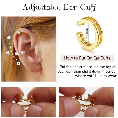 BESTEEL 66 Pcs Ear Cuff Earrings for Women Non Piercing, Hypoallergenic Silver Clip on Cartilage Fake Earrings for Sensitive Ears, Gold Ear Wrap Earrings for Helix Cartilage, Cross X Double Line Cat Claw Cz Pearl Star Butterfly Ear Cuffs Non Piercing2