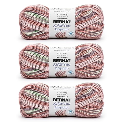 Image of Bernat Softee Baby Jacquards Soft Yarn for Crocheting, Faded Blooms 3-Pack