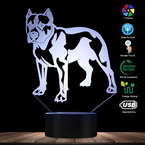 Lámpara de Noche 3D de Acrílico Diseño Pitbull Multicolor miniatura 4