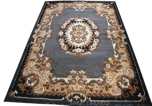 Image of Soft Thick Geometric Acrylic Washable Anti Skid Carpet. for Living Room Bedroom. Hall Size 7 x 10 feet (150X210 Cm) Grey D22