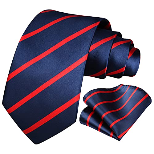 Image of HISDERN Stripe Tie Mens Ties with Pocket Square Set Classic 3.4'' Silk Formal Necktie Handkerchief for Business Wedding