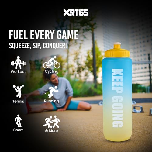 Image of XRT65 Polypropylene Plastic Squeeze Sipper Bottle for Sports - 1 Liter | BPA-Free | Running Bottle for Running, Cycling, Training, Exercise, & Fitness | Light Weight, Extra Grip, Multicolor
