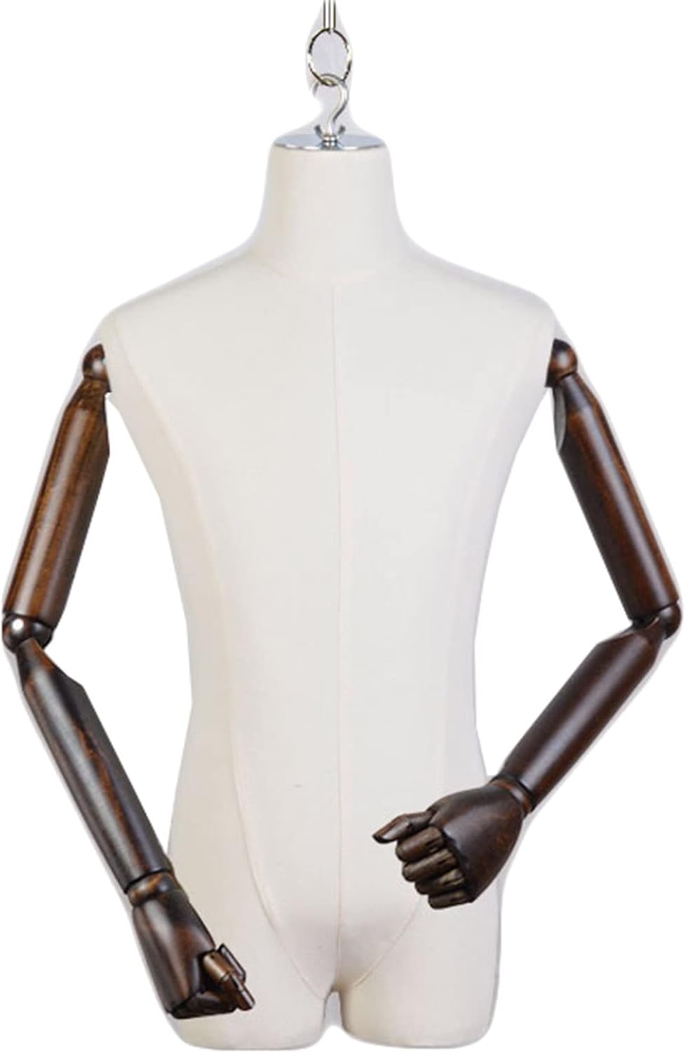 Mannequin Body Torso Male, Hanging Clothing Display Dummy Maniquins Body with Wooden Arm, Half Scale Shop Window Hook Up Model, 150cm Wire Rope