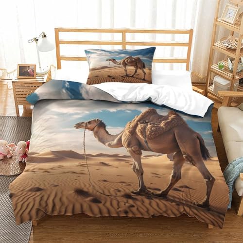 Juego de ropa de cama de camello 3D con funda nórdica 135x200 cm microfibra y cremallera 3