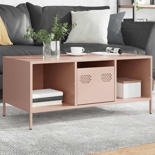 Table basse rose robuste avec rangements pour optimiser les petits salons - 3