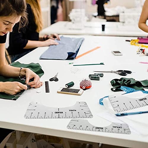 PMELCXD T-Shirt Ausrichtungslineal, 12pcs Ausrichtungslineal Werkzeug Für T-Shirt, T-Shirt Lineal Guide Tool Set für V-Ausschnitt/T-Bogen-Kragen