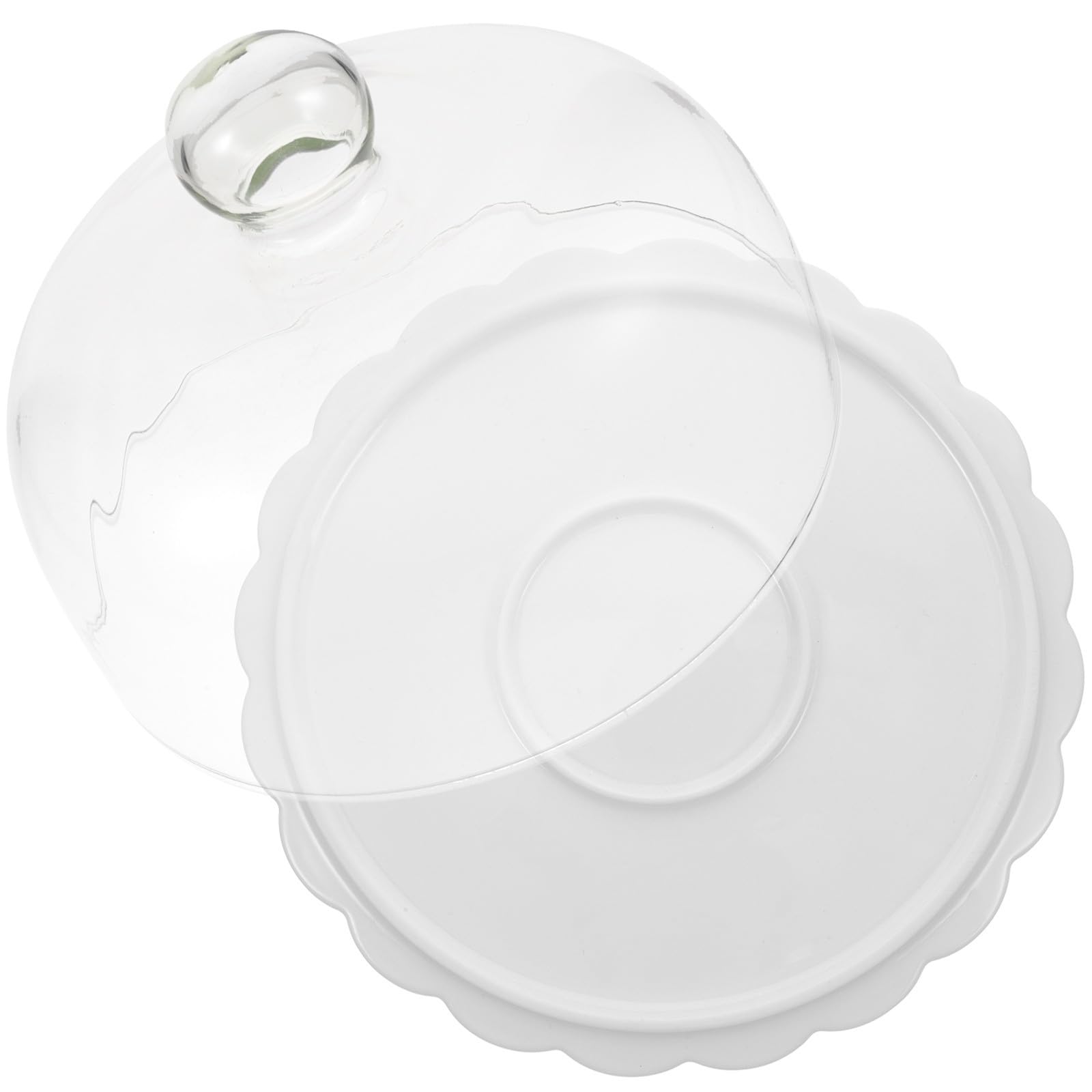 DOITOOL Expositor de postres, soporte de vidrio para pasteles con tapa, plato para tartas redondas, cúpula de pastel, 1 set, blanco, vidrio y cerámica, para bodas y degustación de comida