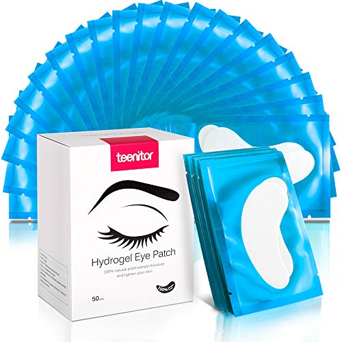 50 Pairs Gel eye pads, Teenitor lash Extension Gel Patches Lint free Hydrogel Pads eyelash extension supplies - Blue