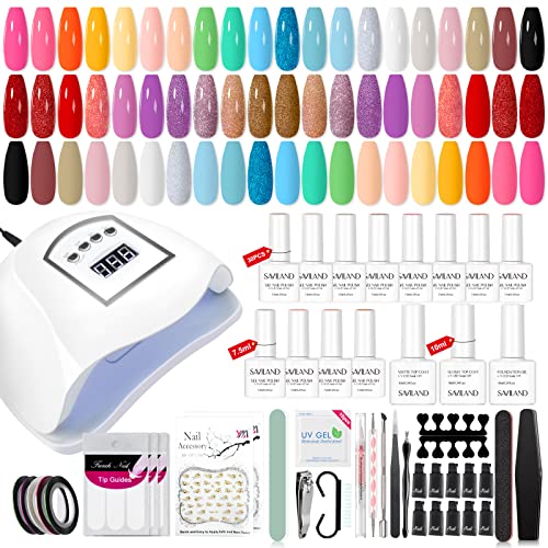 Saviland Gel Nail Polish Kit with 180W U V Light - 30 Colors Gel Polish Set Pink Red Purple Soak-Off U V LED Nail Gel with LED Nail Lamp, Gel Nail Polish Set for Home DIY Manicure Nail Salon & Gifts