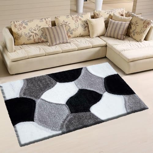 Image of renoazul® High Pile Jute Runner Rug For Hallway - Pona Black White Rug - 80 x 150 cm - Washable Shaggy Rugs For Kitchen, Corridor and Bedside