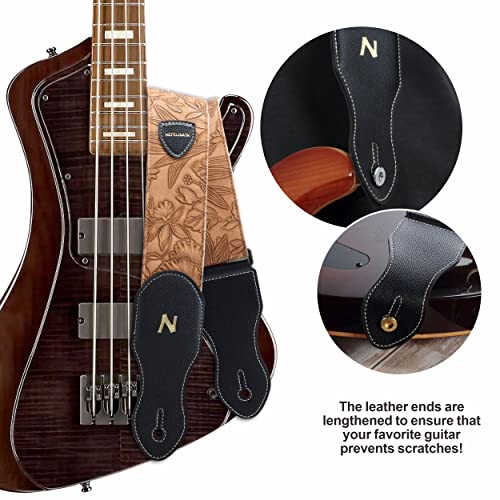 Nefelibata JTBD-LCS144 Guitar Strap With Pick Pocket,2.3 Inch Porter Style Vegan Leather Carving Guitar Straps,60S Vintage Style（Brown Yellow） thumb #1