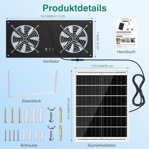 ANTEQI Solar Ventilator mit 18000mAh Akku & Timer, 40W 3500RPM Hochgeschwindigkeits Solar Abluftventilator, Leiser & Wasserdichter Lüfter für Hühnerstall, Gewächshaus, Schuppen & Tierhaus (42 cm)