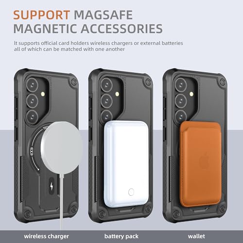 Coque Samsung S24 S25 compatible MagSafe antichoc avec béquille noire
