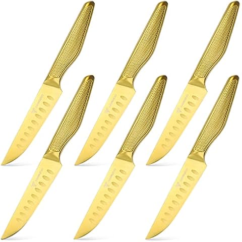 SANMUZUO Steakmesser Set mit 6, hohem Kohlenstoffdeutsch Stahl 13 cm Steakmesser Cover
