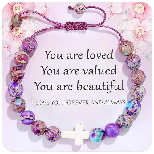 Image of Natural Stone Butterfly Cross Heart Sunflower Pendant Bracelet Suitable for Christmas New Year Valentine'S Day Birthday Bracelet Gifts