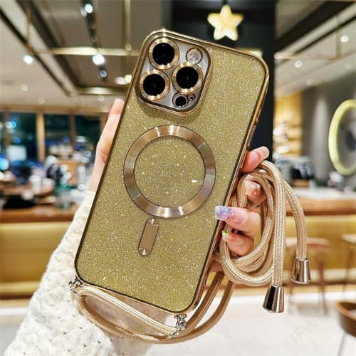 Coque rigide iPhone 13 magnétique haut de gamme dorée avec lanière amovible
