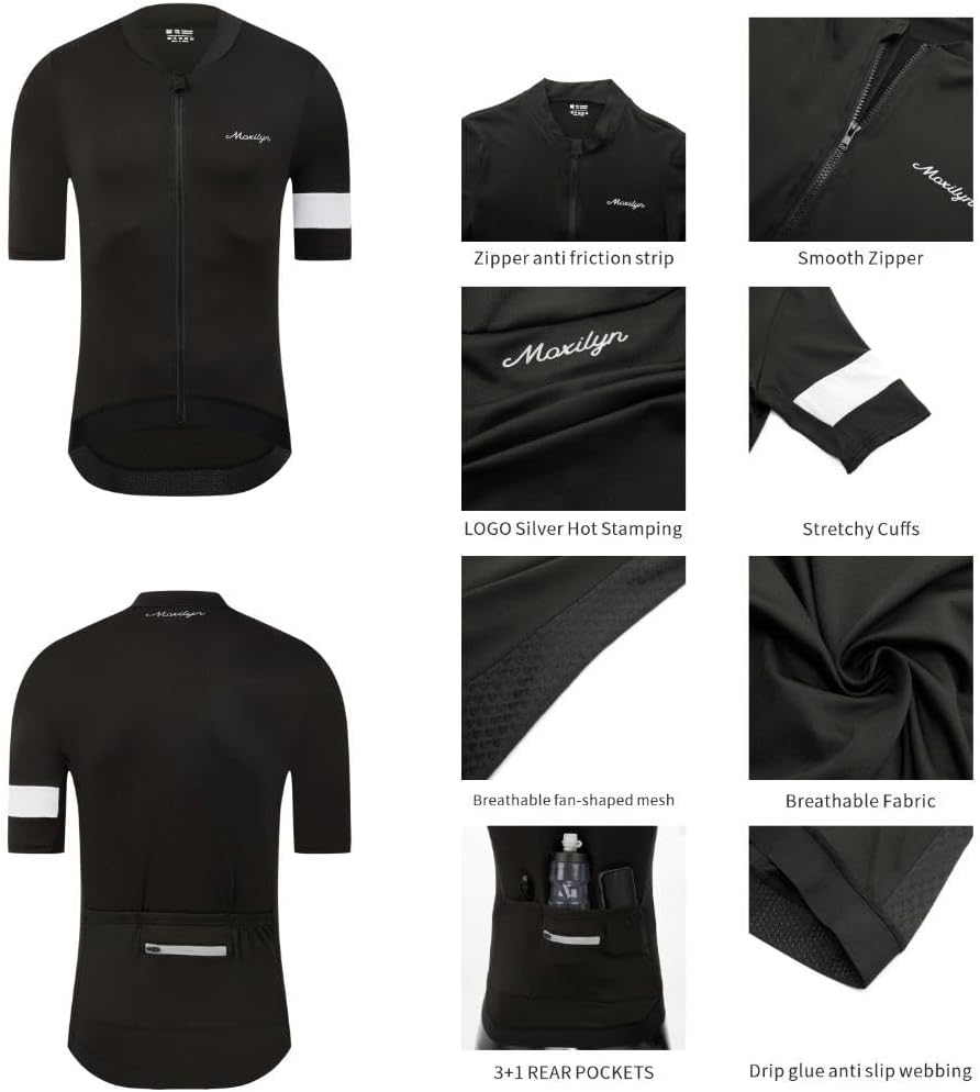 MOXILYN Men's Cycling Jerseys Road Bike Shirts Short Sleeve Full Zipper with 4 Pockets Reflective Widen Anti Slip Hem