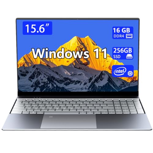Image of Windows11 Laptop Computer, 15.6 Inch N5095 Quad core 16GB RAM 256GB SSD, FHD 1920 * 1080 IPS Display Notebook PC, Backlit Keyboard, Finger Print Touch ID, AC WiFi,All-Metal Body, Numeric Keypad