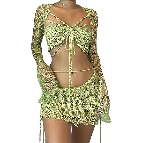 Women's Crochet Sequin Two Piece Dress Set Cover