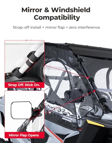 KEMIMOTO Cab Enclosure Upper Doors Compatible with 2022-2025 Polaris RZR 200, Roll-Up Windows, All-Weather Soft Side Window for Snow and Rain Protection
