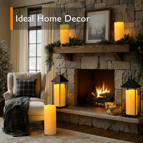 Image of Homemory Dark Ivory Flameless Candles, Waterproof, Remote Timer, 2 Pack | Large outdoor flameless candles, D5 inchxH12 inch, IPX5 waterproof, battery operated, outdoor lanterns, porch, patio, wedding decor