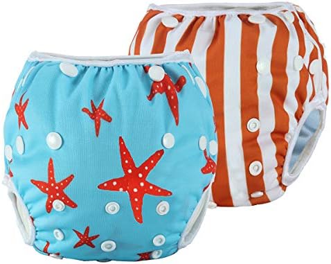 Anmababy 2 Pack Reusable Swim Diaper, Adjustable and Washable Ultra-Premium Quality Baby Swim Diapers for Baby Shower Gifts & Infant Swimming Lessons. Fit for 0-3 Years(15-55LB)(L, Red)