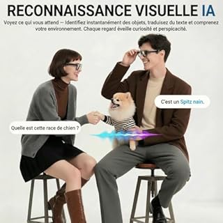 Lunettes Camera HD, 8MP 1080P Lunette Connectées IA, Processeur Double Cœur avec Assistant IA pour Traduction en Temps Réel, 410Mah Offrant 16 Heures d'Autonomie, Wi-FI Bluetooth Lunette Intelligente