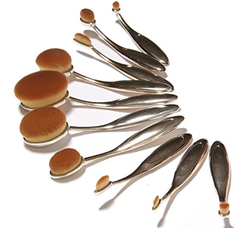 2016 New Professional 10 Pcs Soft Oval Toothbrush Design Makeup Brush Sets Foundation Brushes Cream Contour Powder Blush Concealer Brush Makeup Cosmetics Tool Kit (Gold color)