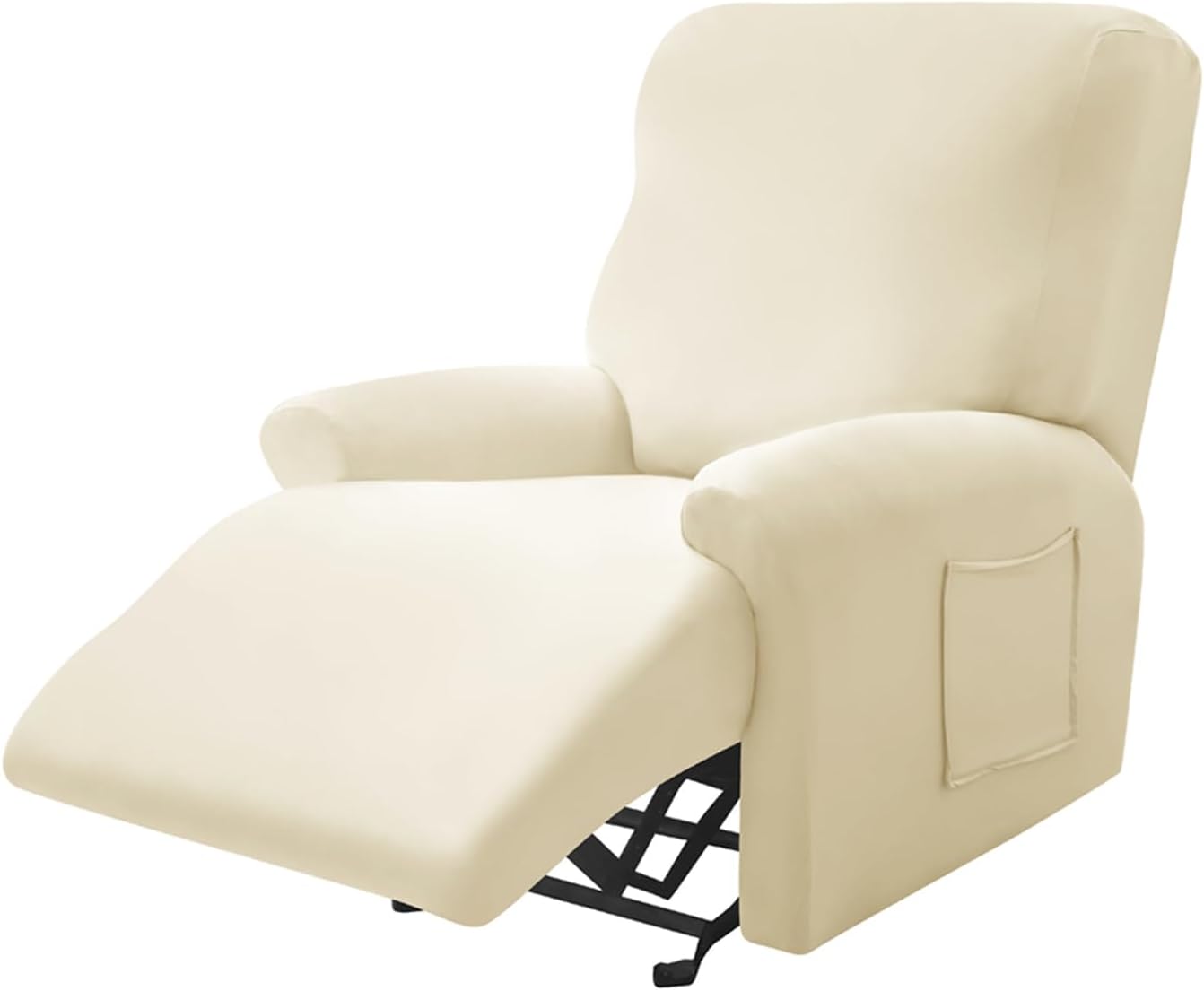 Recliner Chair Cover, Solid Colour Couch Sofa Slipcover with Pockets, 4 Piece All-Inclusive Form Fit Stretch Furniture Protector for Recliner (Milk White,One Size)