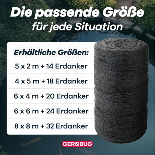 GEROBUG Teichnetz feinmaschig 4x5m - witterungs- & UV beständiges Teichnetz gegen Reiher - Vogelschutznetz, Laubnetz Teich, Hühner Netz feinmaschig, Vogelnetz, Laubschutznetz