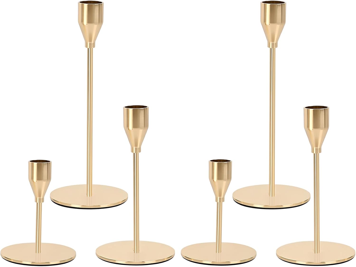 Gold Candlestick Holders,Metal Gold Taper Candle Holders,6 Pcs,3 Heights