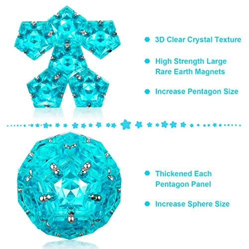 Roomyroc Magnetic Fidget Sphere - Pentagons Magnets Balls - 12 Piece Set - Crystal Lake Blue - Magnet Fidgets Toy - Creativity Beyond Imagination, Inspirational, Recreational, Desk Toys For Adults #TOP1
