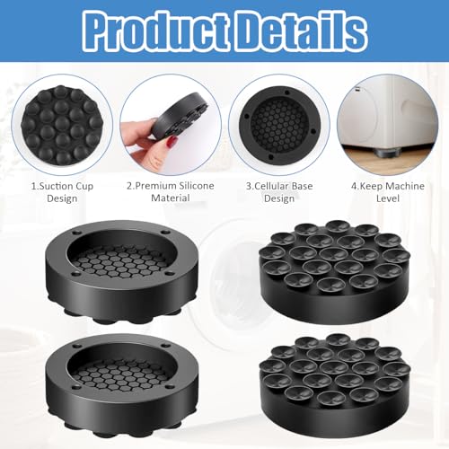 4 Stück Schwingungsdämpfer Waschmaschine mit Saugnapf Rund Universal Anti Vibration Waschmaschine Antirutschmatte Waschmaschinen Unterlage, für Waschmaschinen, Trockner, Geschirrspüler, und Möbel