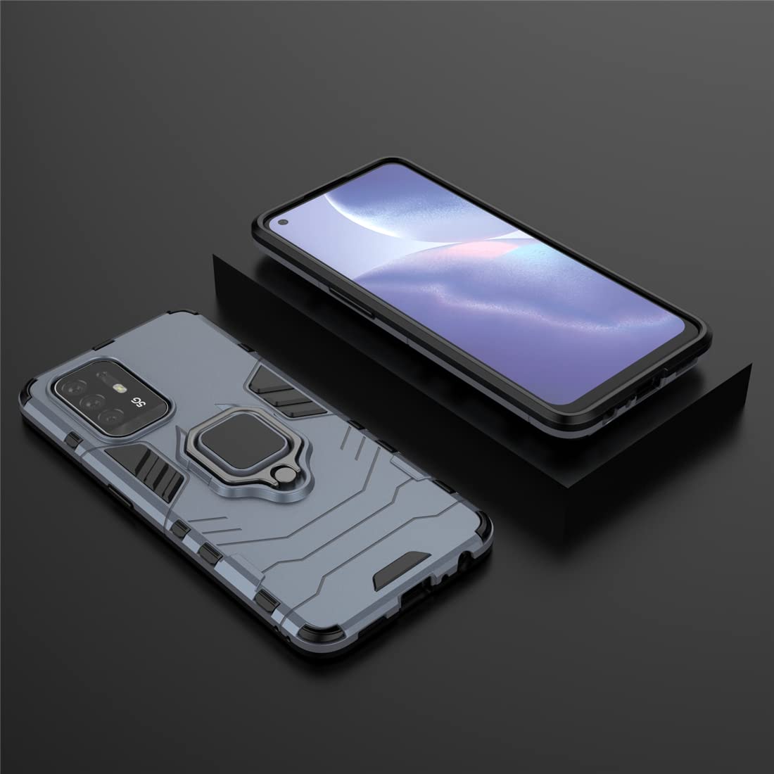 DERHAN Cover per OPPO Find X5 Pro, Custodia Protettiva Resistente Antiurto Robusta Case con Supporto Magnetico Rotante a 360° - Marino