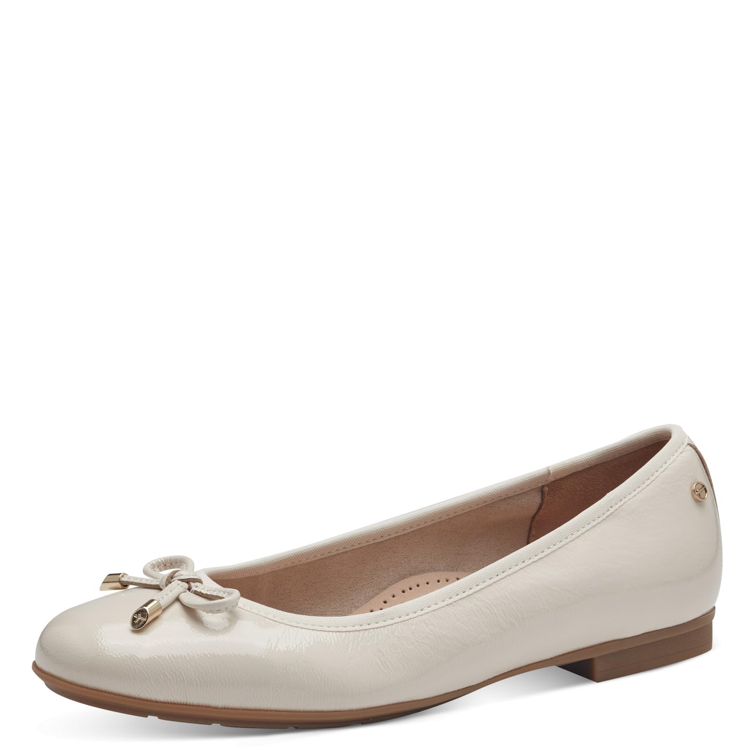 Tamaris Comfort Women’s Leather Ballerinas with Bow, Creme Patent, 7,5 UK