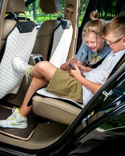 Image of Owleys Set Seat Back Organizer & Car Seat Protector Hexy Waterproof & Non-Slip Protector for Child Car Cushion for Leather and Fabric Seats (White Set 2)
