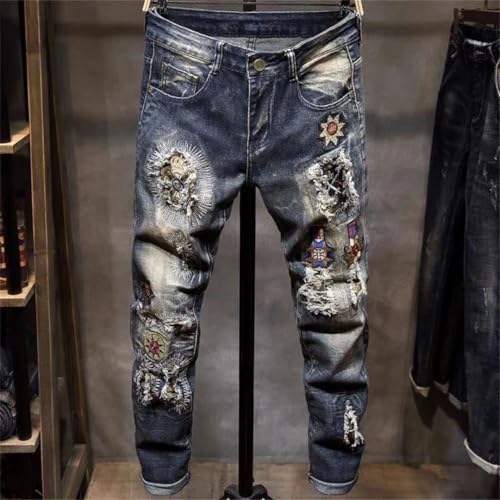 Men's Summer Printed Ripped Jeans Casual Slim Comfortable Breathable Denim Pants4