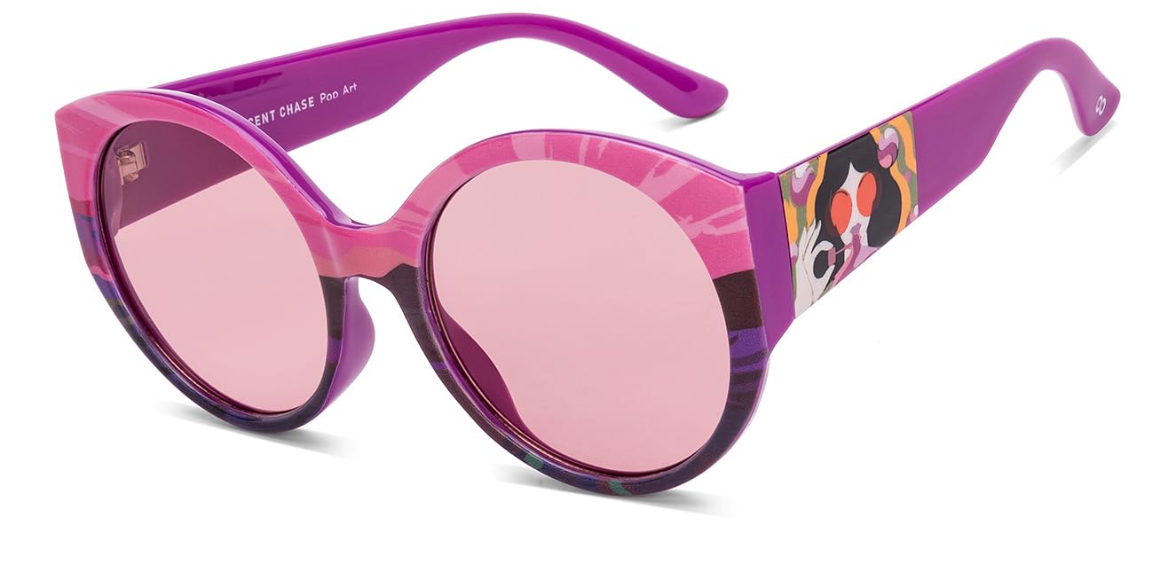 Vincent Chase By Lenskart | Pink Solid Full Rim Round | Branded and Stylish Sunglasses | 100% UV Protected | Women | Large | VC S000171-image-0