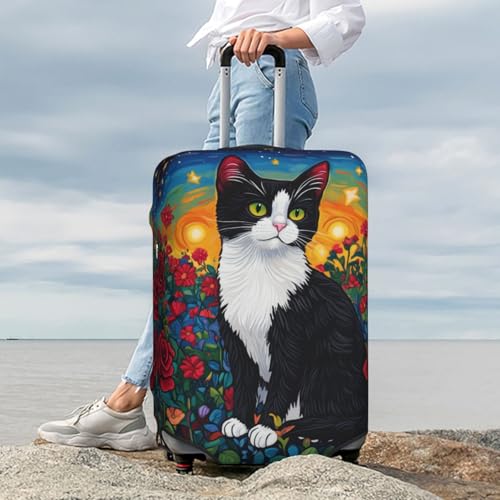 Black And White Cat Roses Luggage Cover Suitcase Cover Protector Travel Suitcase Cover4