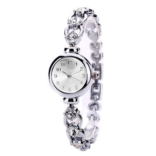 SAFIGLE Damen Armbanduhr Silber Quarz Elegante Uhr FüR Alltag Und Geschenk 7.87X0.87X0.28In Modische Uhr Mit Robustem Armband FüR Frauen