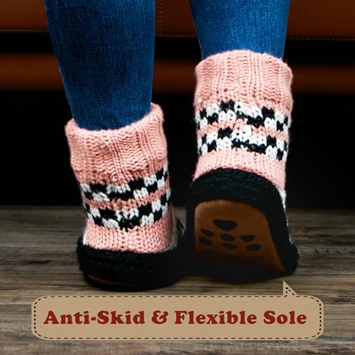 Image of cosyone1997 Slipper Socks for Women Warm Fuzzy Non Slip Soft Sole | Sherpa lining, padded sole, stretchy cuff and gripper dots for bedroom or lounging; gift-ready box, machine washable